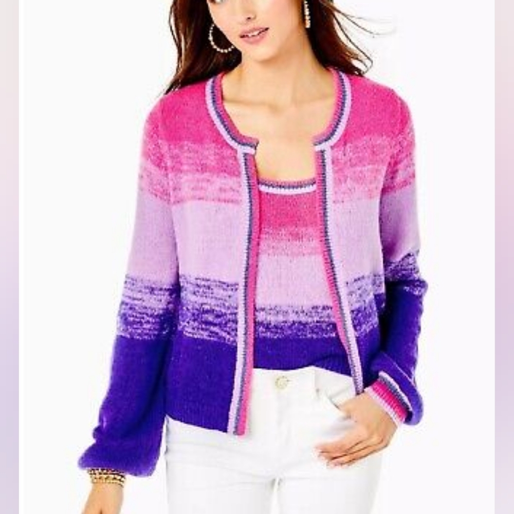 Lilly Pulitzer Tessalynn Pink & Purple Cardigan w/ Matching Tank Top Set